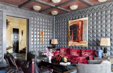 Dramatic Grey Living Room with Pyramid Wall Panelling