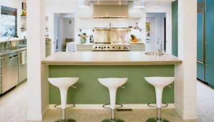 Elegant white and green retro kitchen