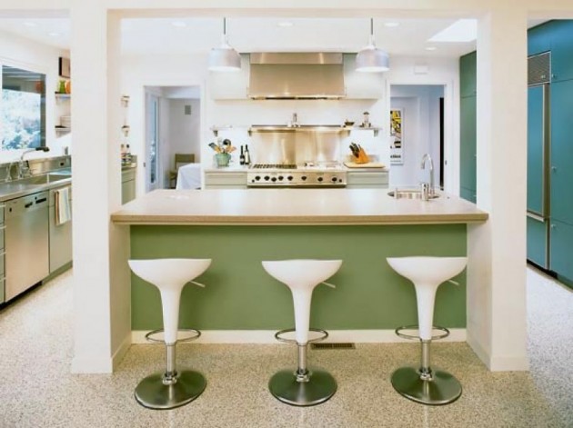 Elegant white and green retro kitchen