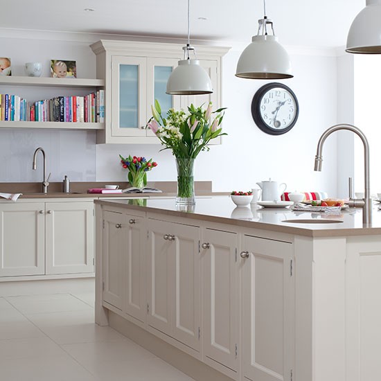 White Kitchen with Pale Grey Marble Countertop